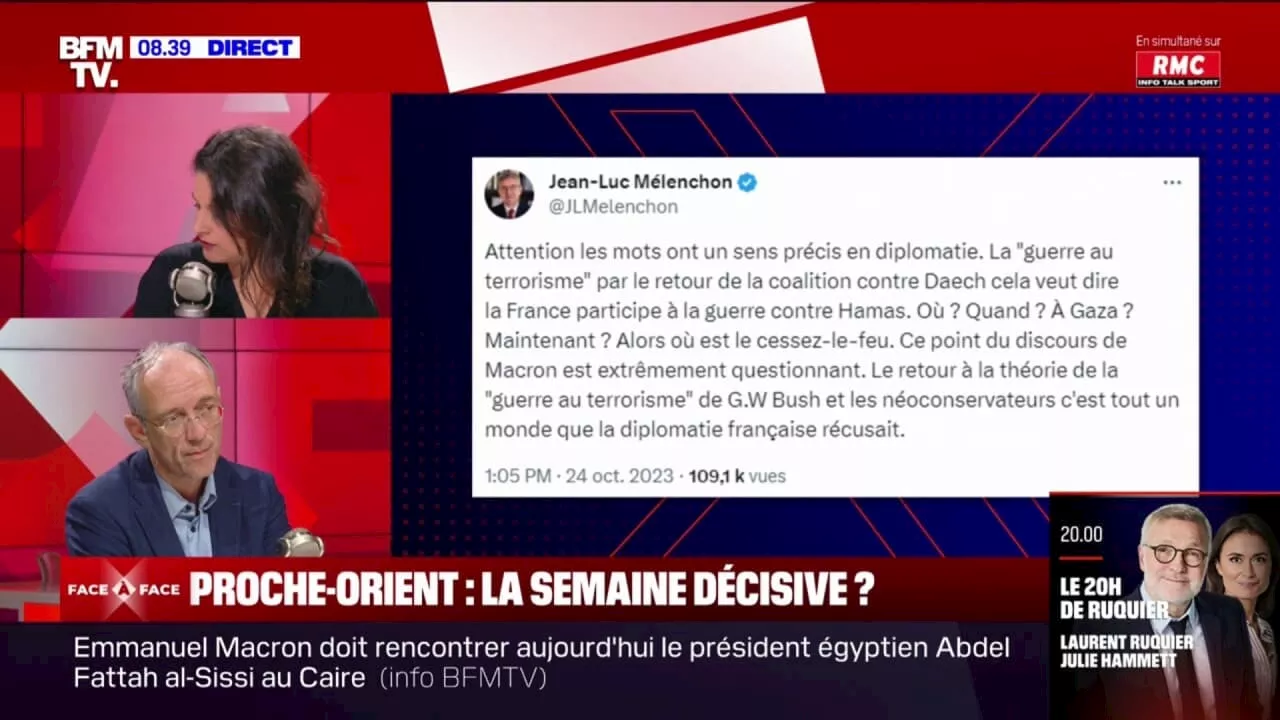 Frédéric Encel, géopolitologue, juge 'stupide' la comparaison entre Emmanuel Macron et George W. Bush que fait Jean-Luc Mélenchon