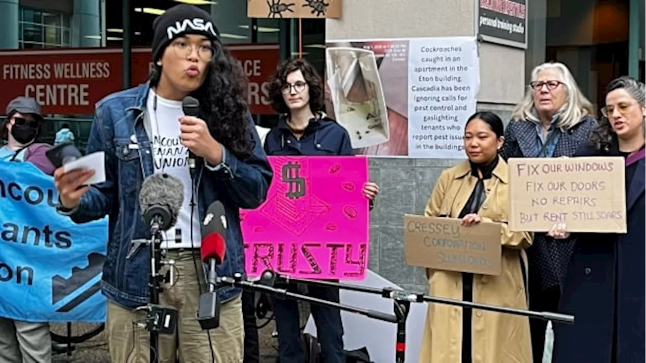 Vancouver tenants confront building owners at rally protesting poor living conditions