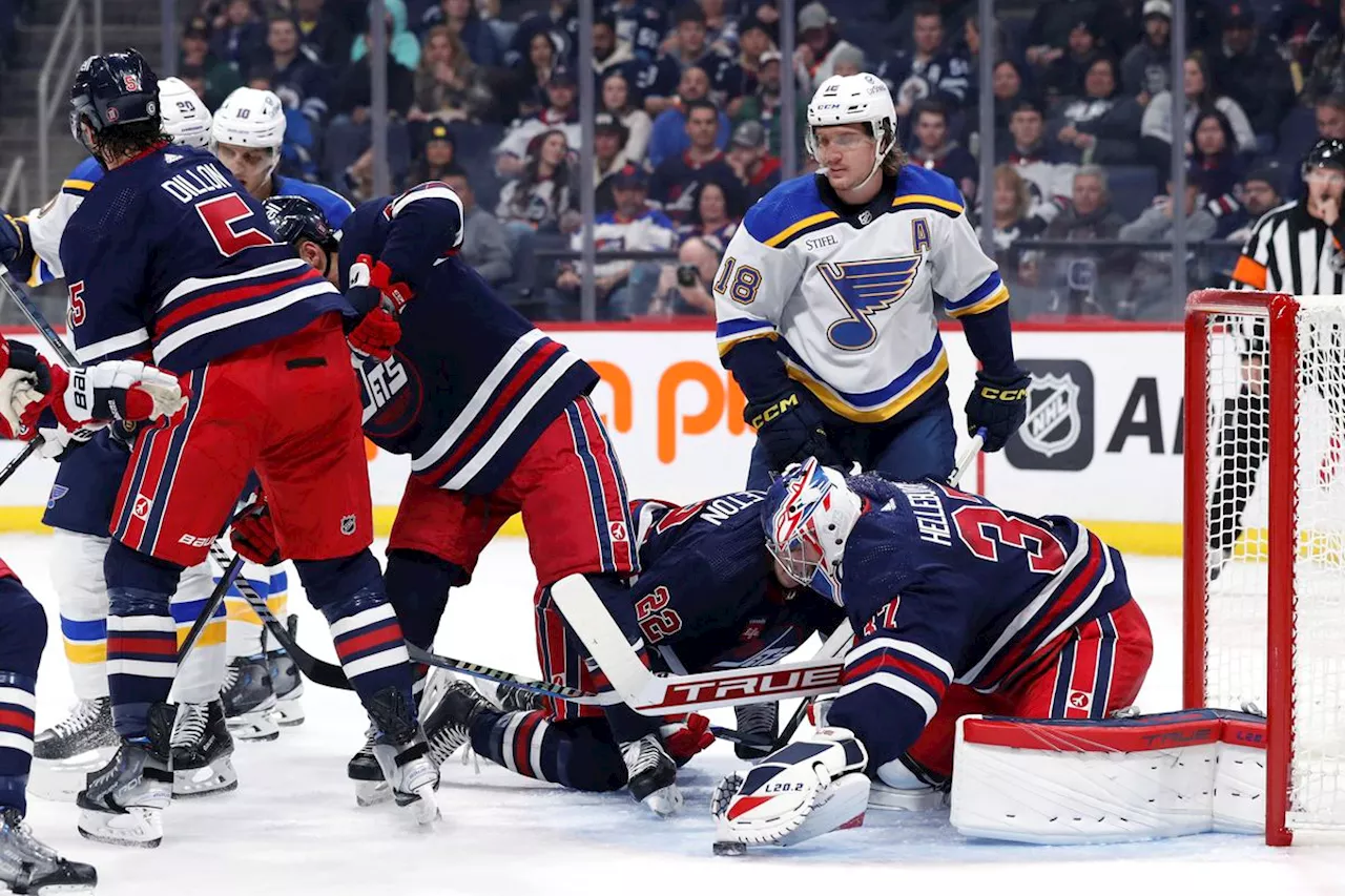 Hellebuyck sharp between the pipes as Jets beat Blues 4-2