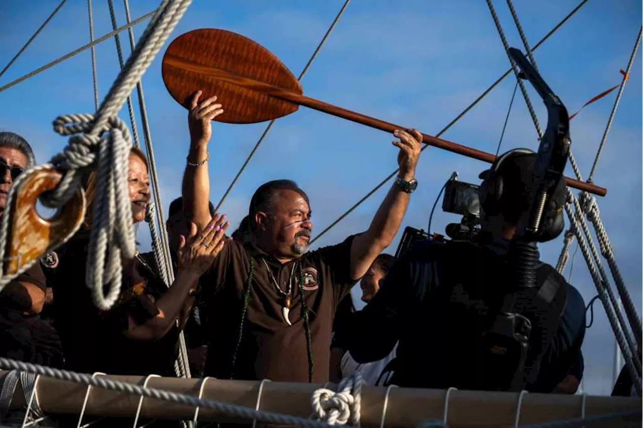 Hawaii’s famous Hōkūleʻa canoe docked at Marina del Rey park