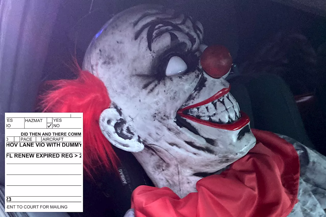 Driver busted for driving in HOV lane with scary clown dummy in passenger seat