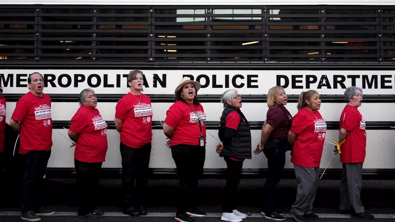 Dozens of union workers arrested on Las Vegas Strip for blocking traffic as thousands rally