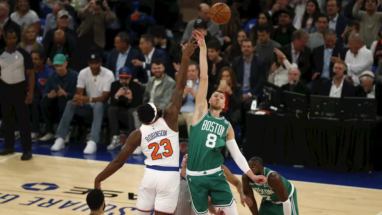 Porzingis makes tiebreaking 3-pointer in strong Celtics debut, helps Boston beat Knicks 108-104