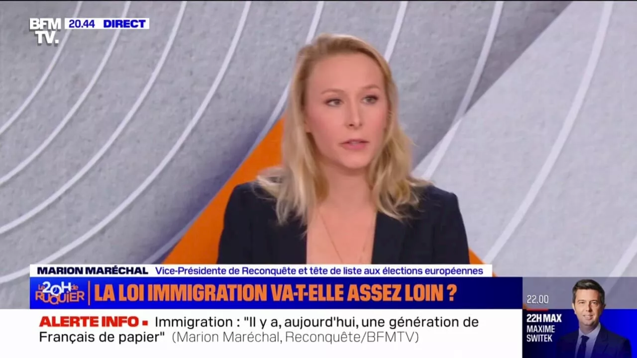 Loi immigration: 'Gérald Darmanin n'a aucune légitimité et crédibilité pour porter ce projet de loi', estime Marion Maréchal (vice-présidente de Reconquête)