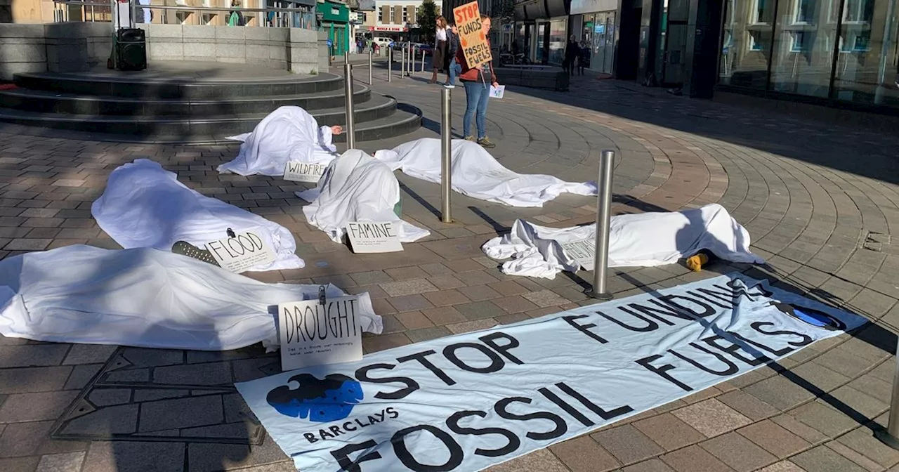 Extinction Rebellion die-in near Stirling city centre bank branch