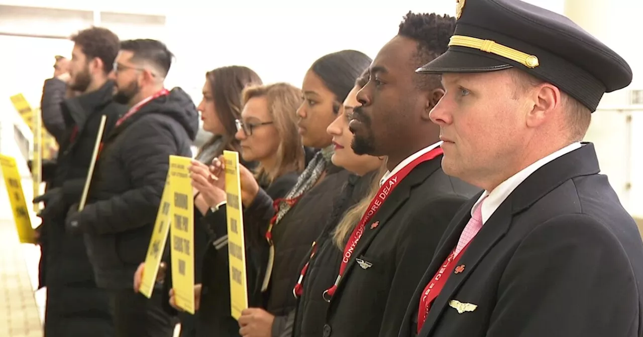 United Airlines employees picket at DIA over delays in finalized contract for flight attendants