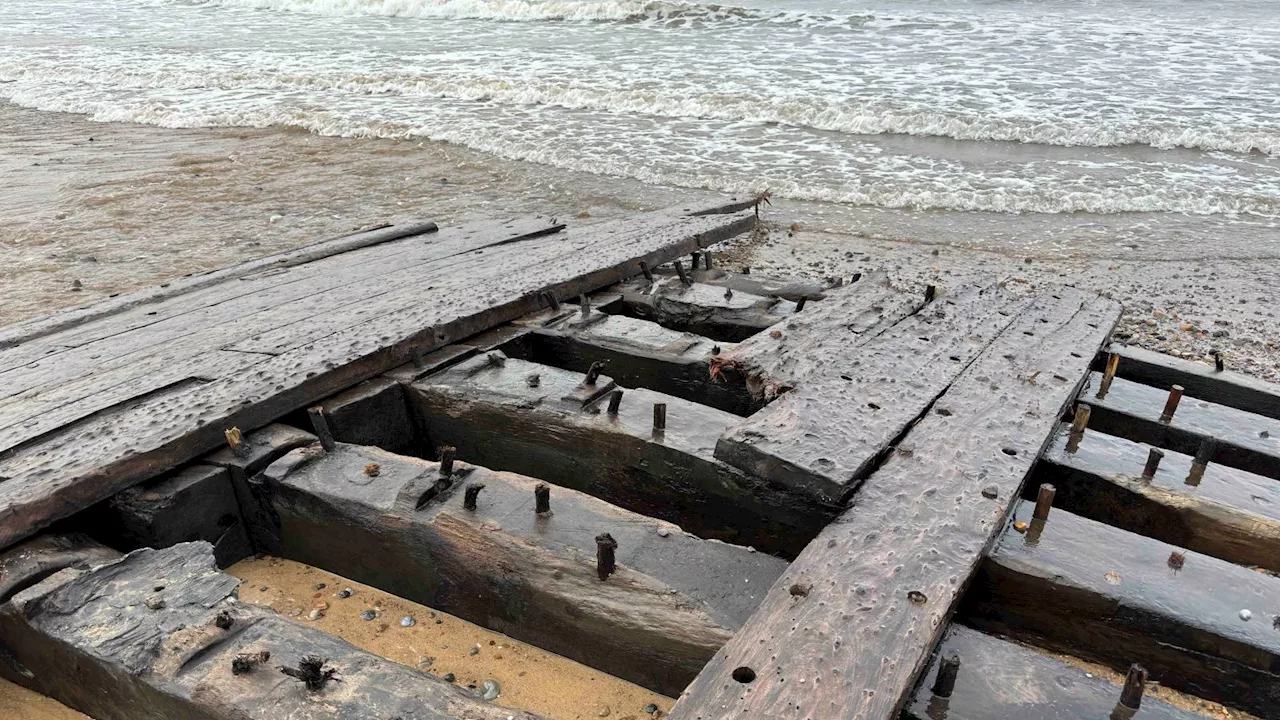 Storm Babet sees shipwreck wash up on Marske beach