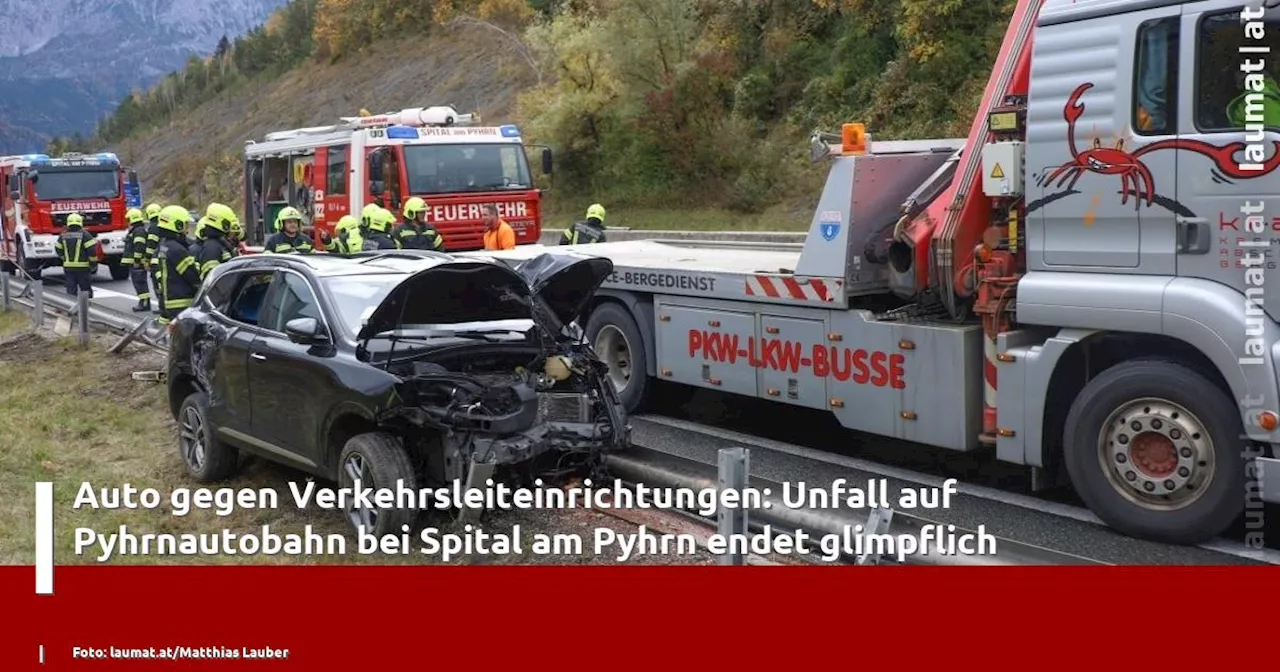 Auto gegen Verkehrsleiteinrichtungen: Unfall auf Pyhrnautobahn bei Spital am Pyhrn endet glimpflich