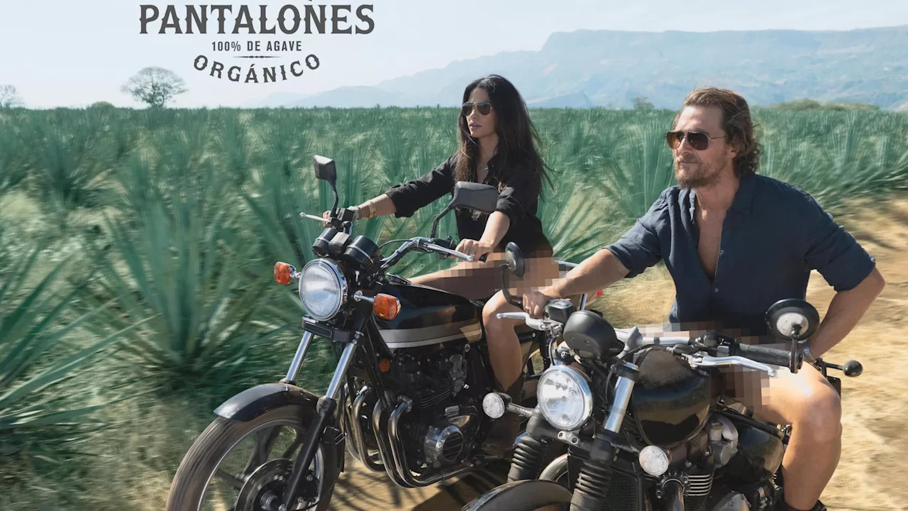 Matthew McConaughey and wife Camila Alves ride bikes butt naked while promoting tequila brand...