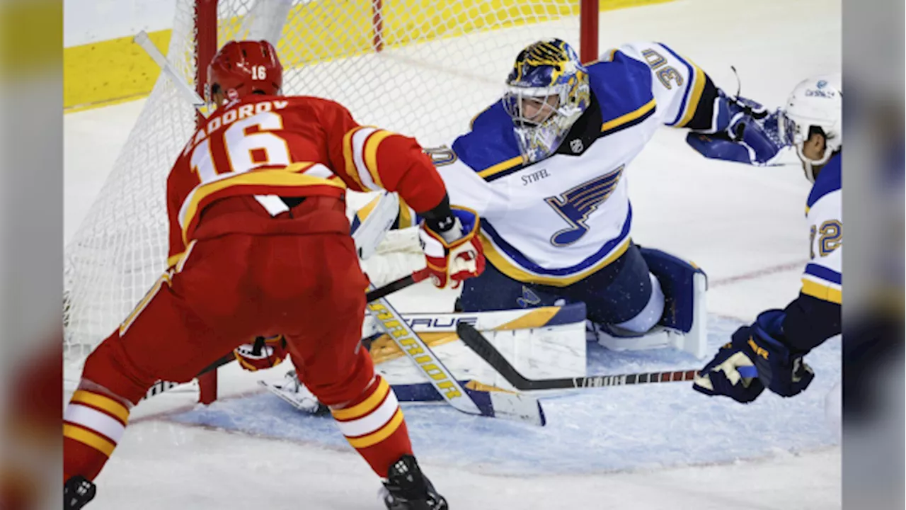 Joel Hofer earns first career shutout as Blues blank slumping Flames 3-0