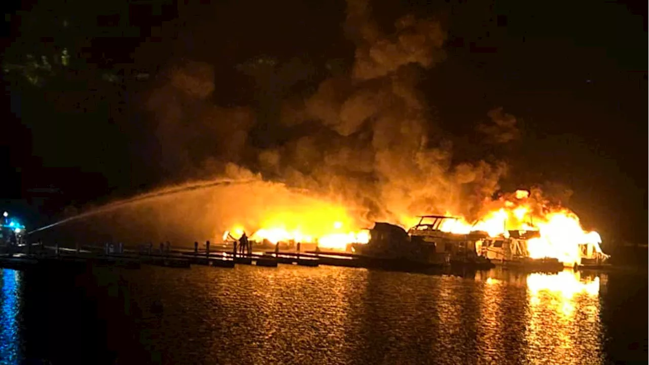 Multiple houseboats fully engulfed in flames at Lake Powell marina