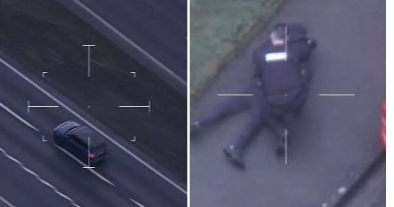 Chopper footage shows Range Rover thief in 150mph chase after airport incident