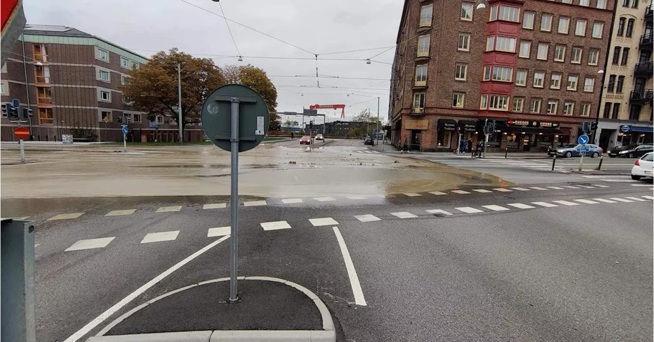 Omfattande vattenläcka i Majorna i Göteborg