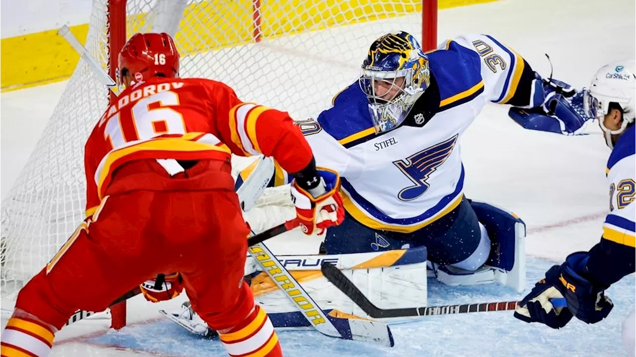 Hofer earns first career shutout as Blues blank slumping Flames