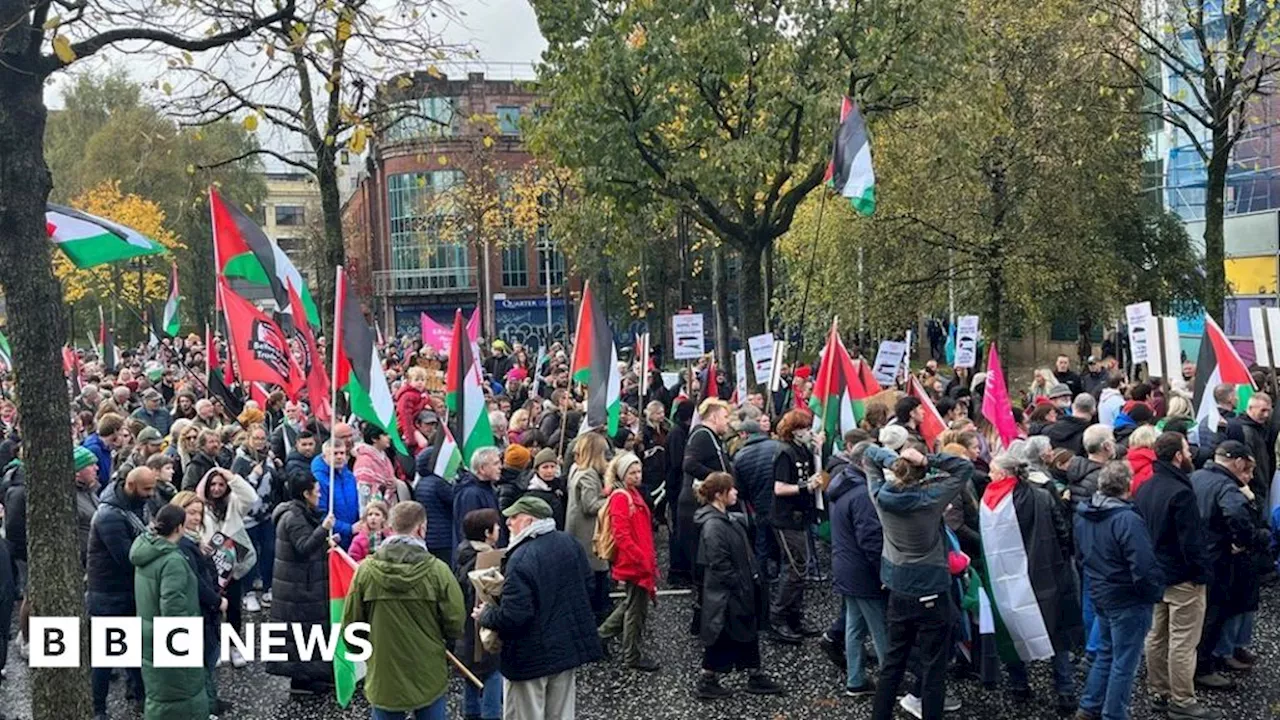 Israel-Gaza war: Thousands gather for rally in Belfast