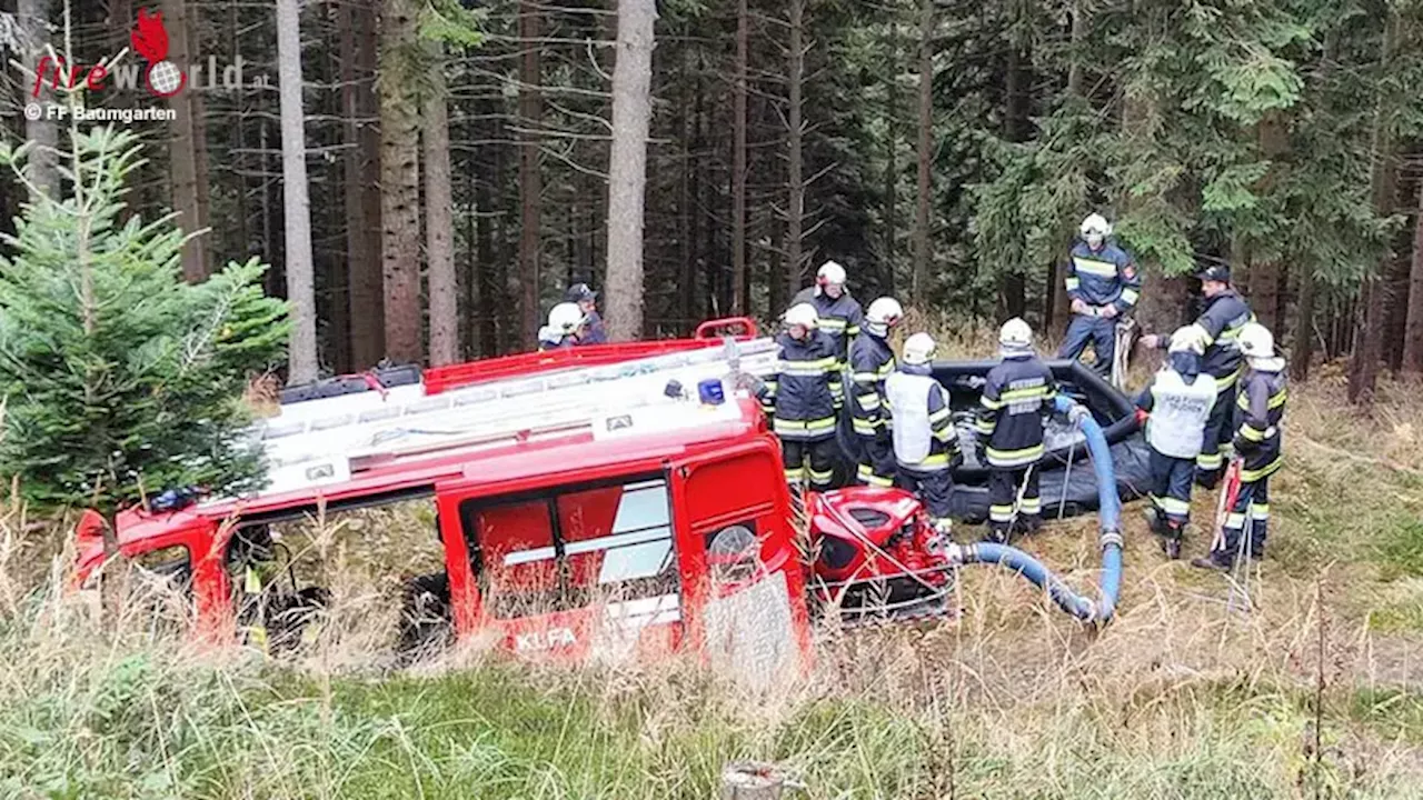 Stmk: Forstmaschinenbrand im Wald → Abschnittsübung am Nationalfeiertag in Pinggau