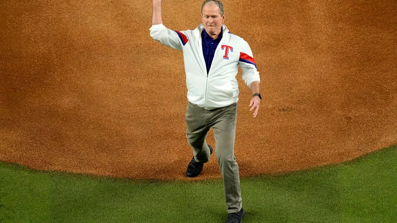 George W. Bush bounces ceremonial first pitch at Game 1 of Rangers-Diamondbacks World Series