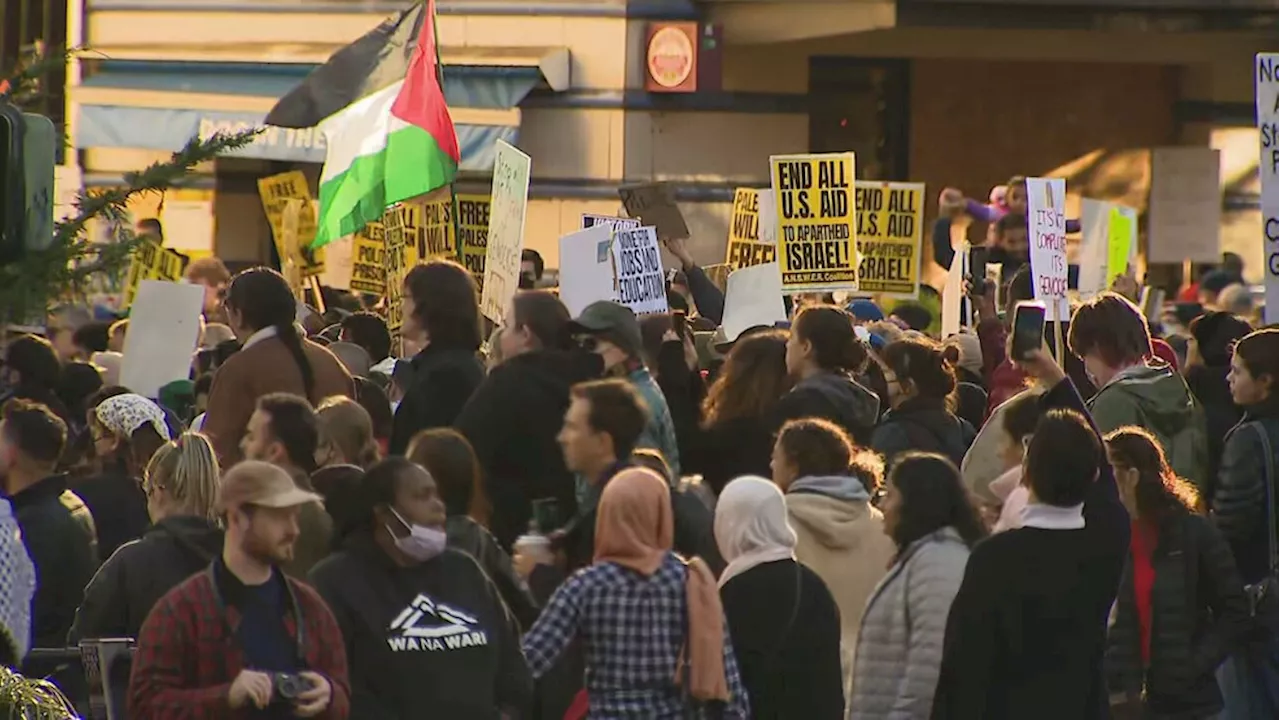 Hundreds rally in downtown Seattle as Israel expands its ground operations in Gaza