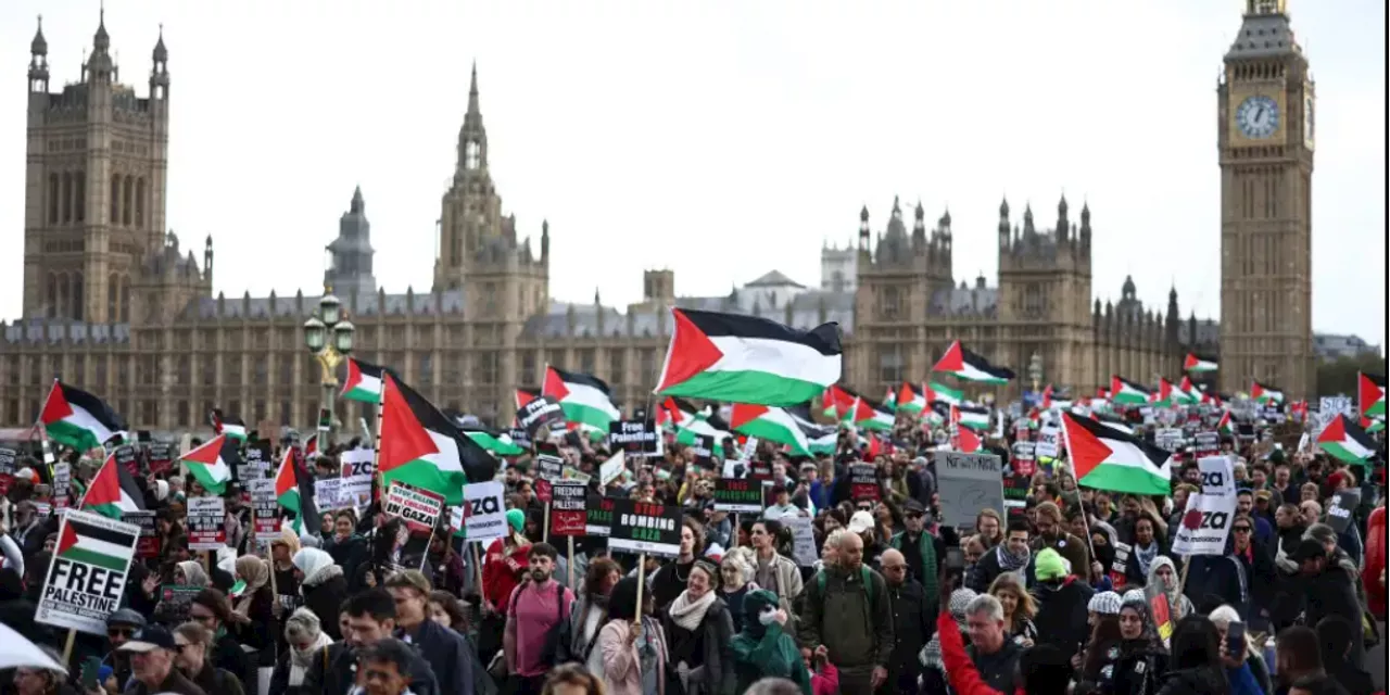 Pro-Palestine protesters march through London demanding an Israeli ceasefire in Gaza