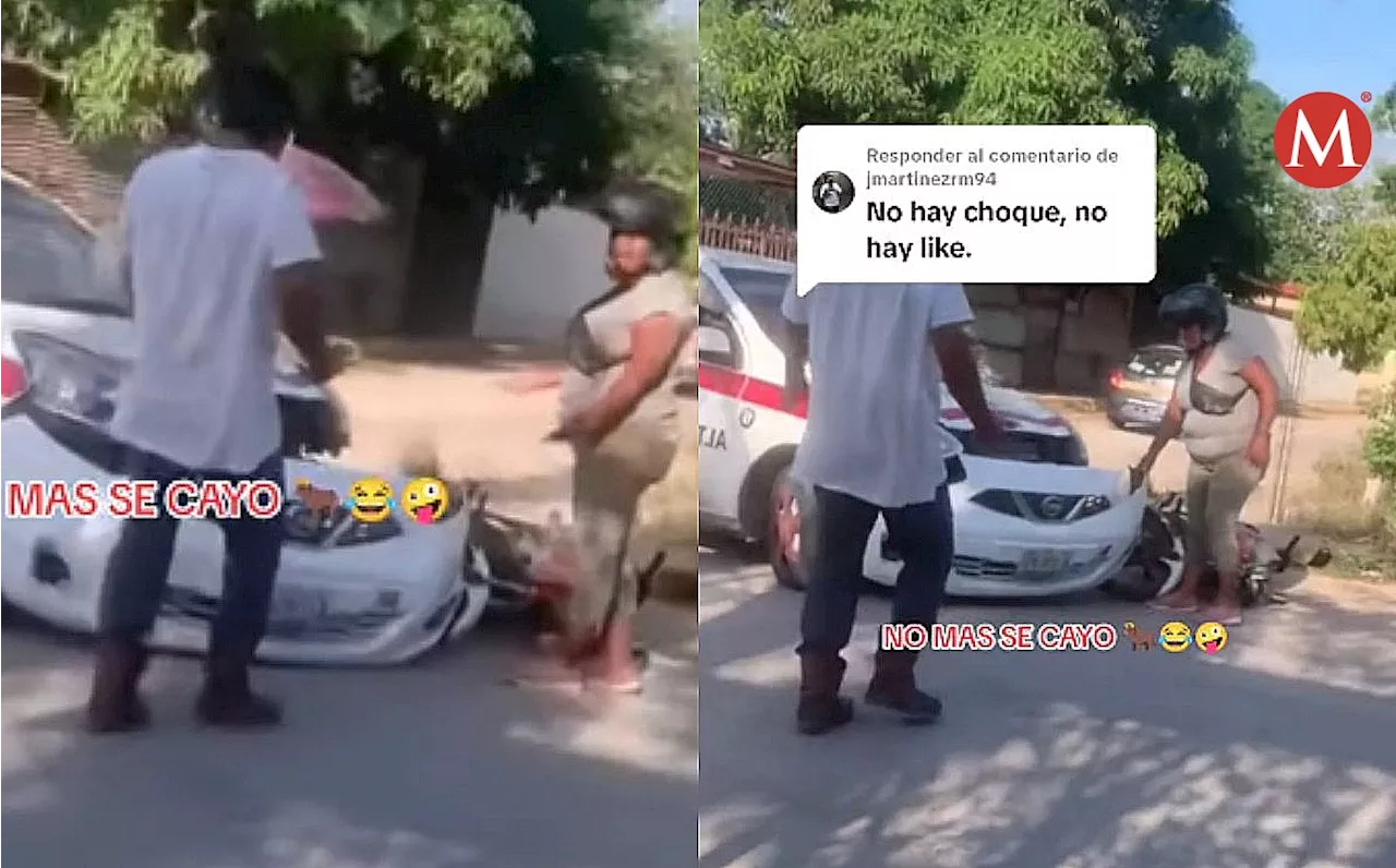 “Nomás se cayó”: choque entre motocicleta y taxi en Altamira causa revuelo