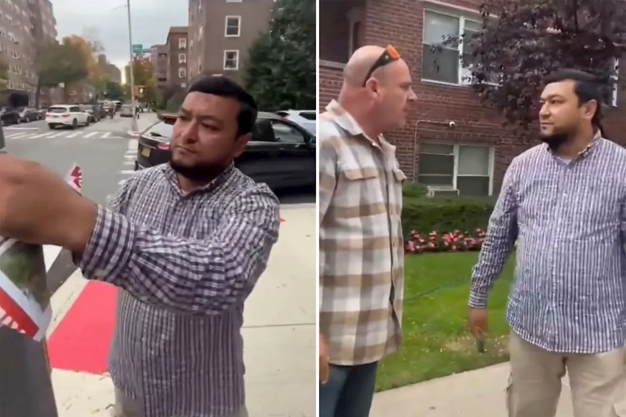 NYC construction workers confront man caught shredding Israeli hostage posters, viral video shows