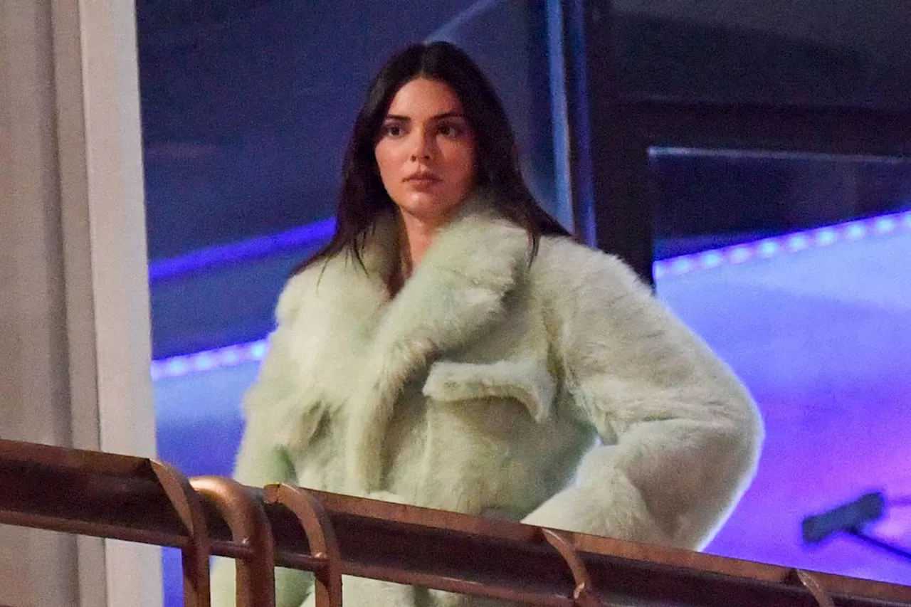 Kendall Jenner Steps Out in Statement Green Furry Coat at Sushi Park in West Hollywood