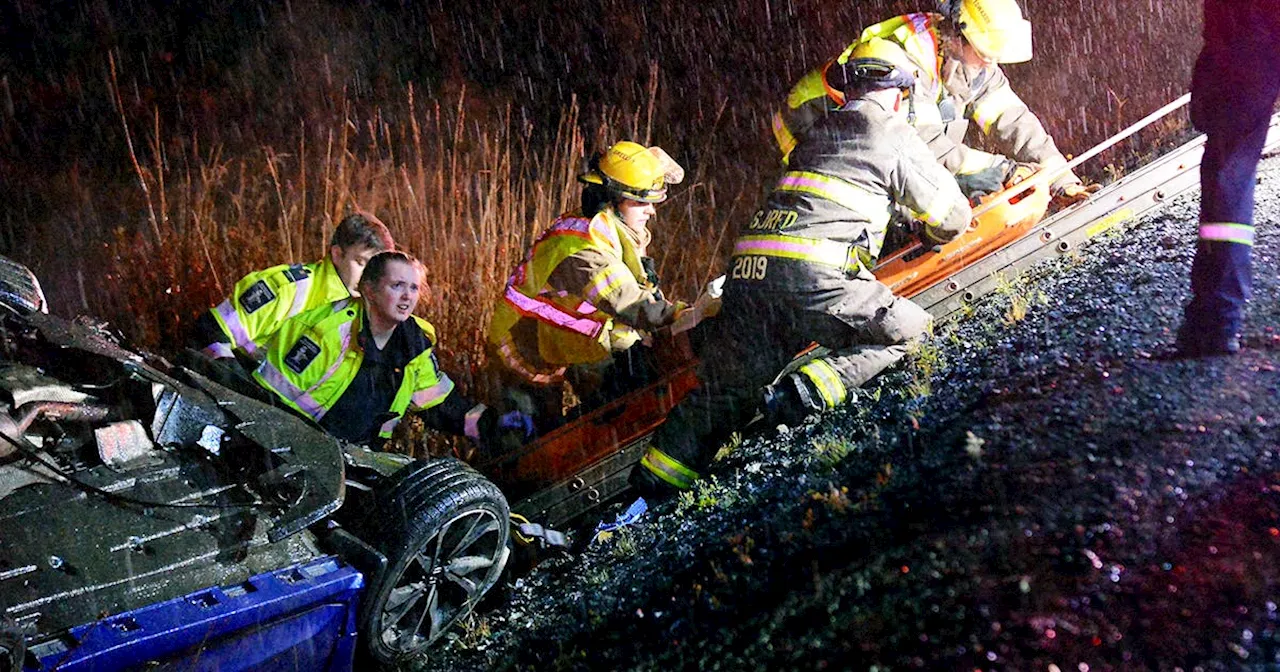 Man Hospitalized After Vehicle Overturns on Trans-Canada Highway