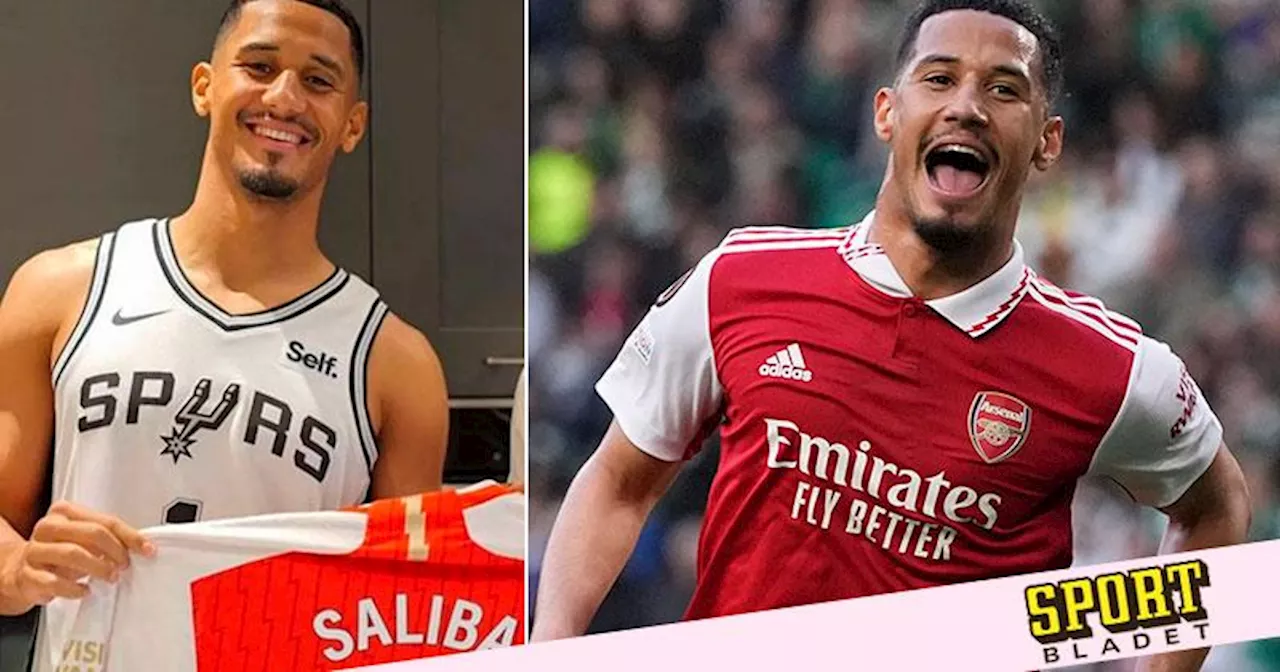 Här har Arsenalspelaren en Spurs-linne på sig