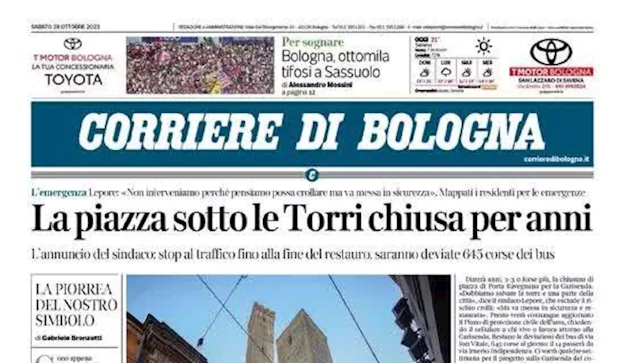 Il Corriere di Bologna in prima pagina sui felsinei: 'Ottomila tifosi rossoblu a Sassuolo'