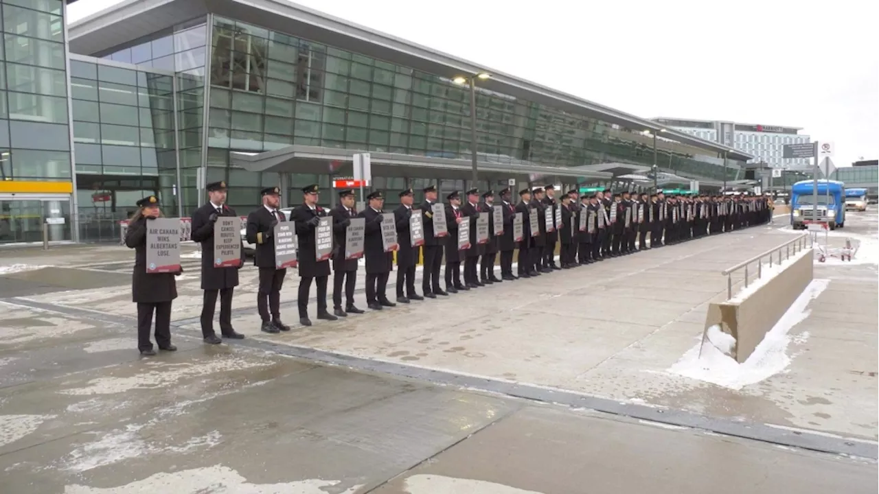 Air Canada Pilots holds informational picket at YYC Airport over cancelled routes