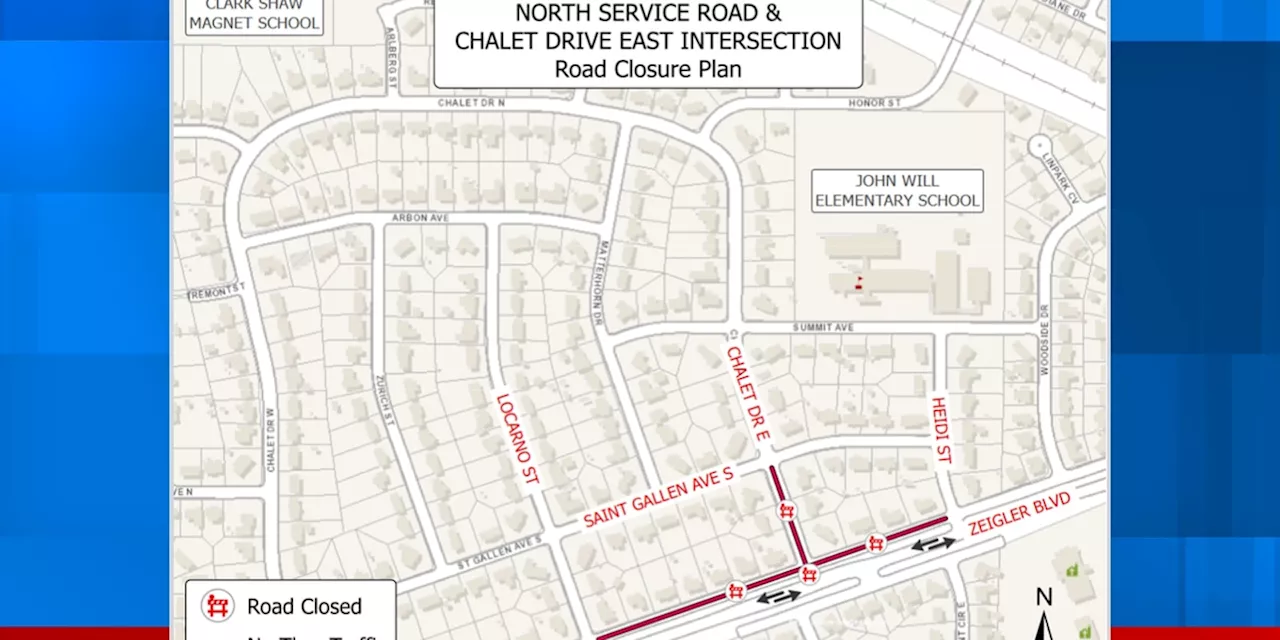 Zeigler Boulevard North Service Road to temporarily close at Chalet Drive East