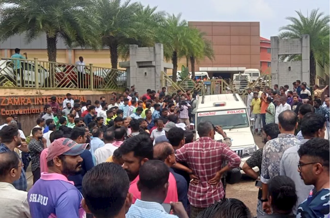 Explosive device blows up at convention center in south India killing at least one and wounding 36