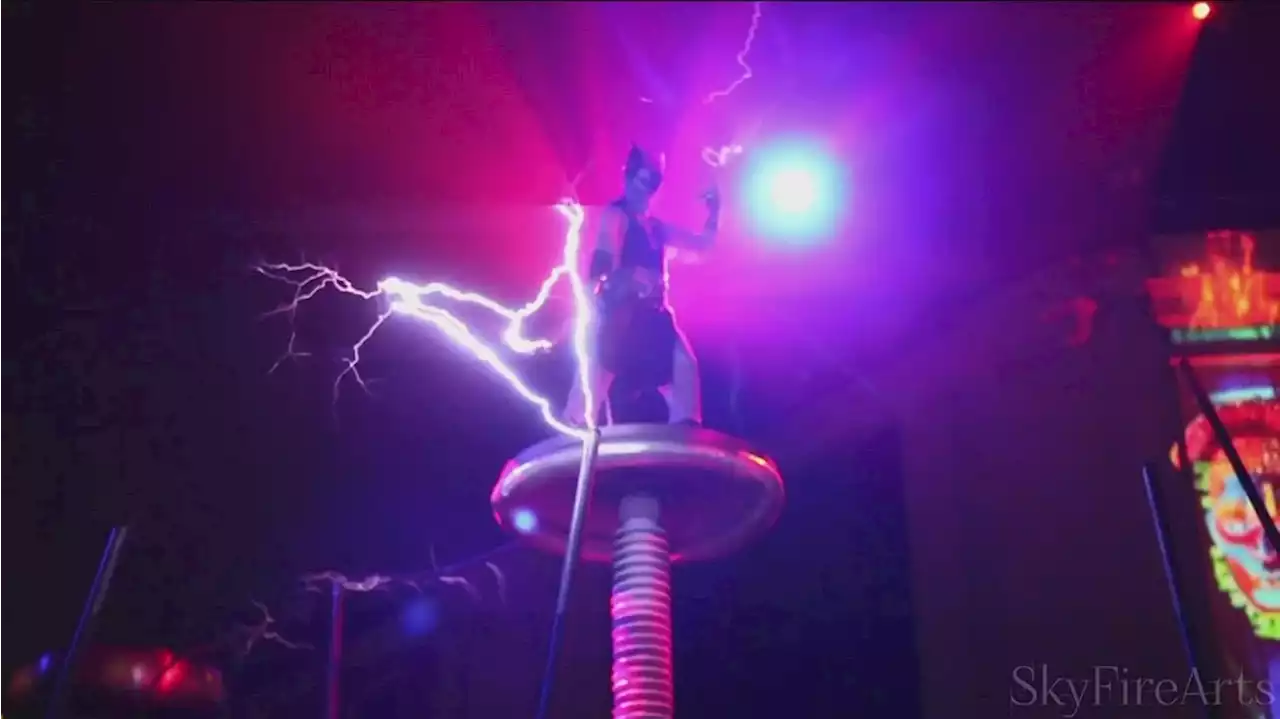 Dancing with a giant 'Tesla Coil' and throwing lightning bolts is electrifying