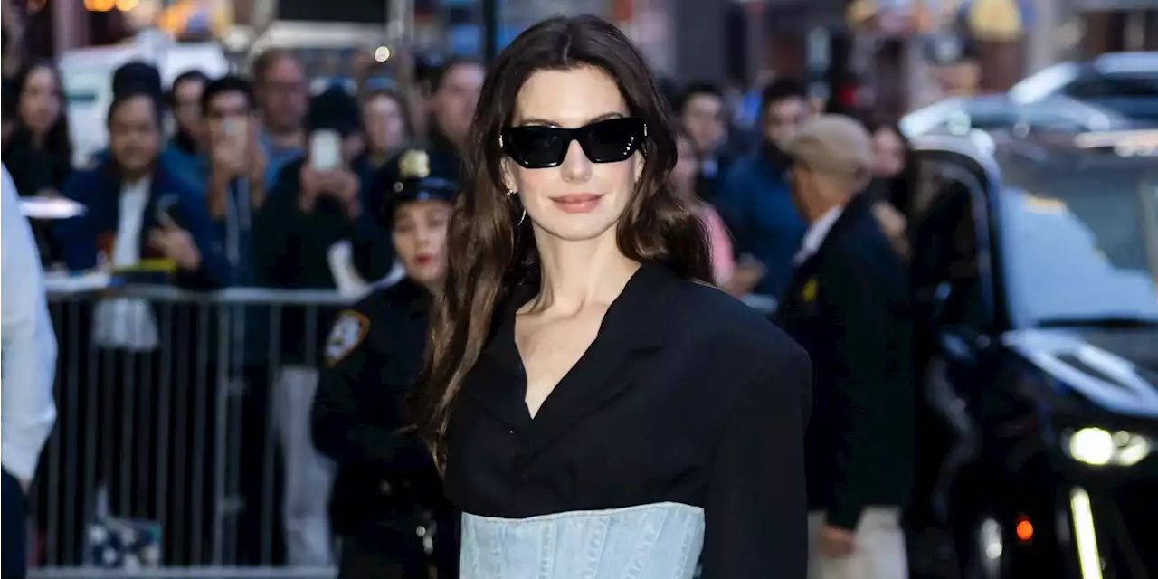 Anne Hathaway Wins Street Style With This Half-Denim, Half-Suit Look