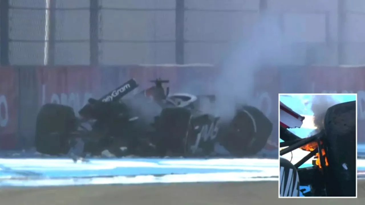 Mexico City Grand Prix red-flagged as Kevin Magnussen’s Formula One car goes up in flames