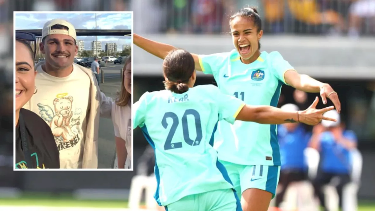 Nathan Cleary photos at Matildas clash sends Mary Fowler romance rumour mill into overdrive