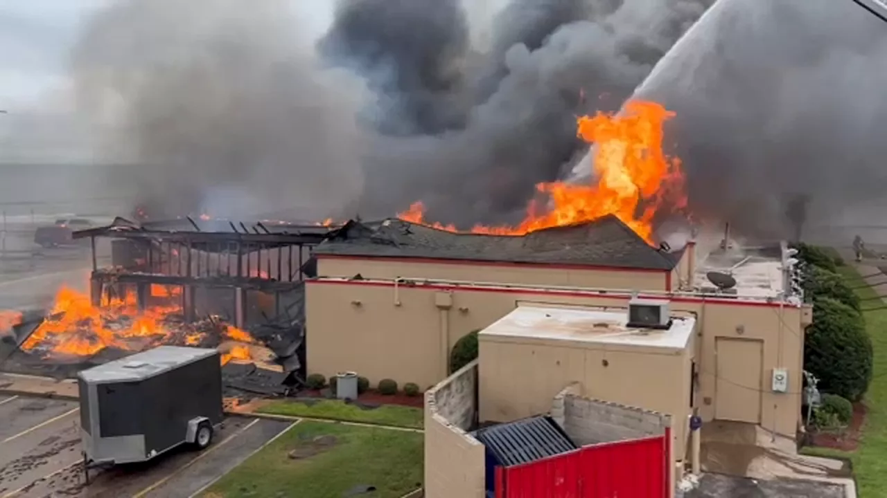 Denny's restaurant demolished after catching on fire amid high winds in Galveston, officials say