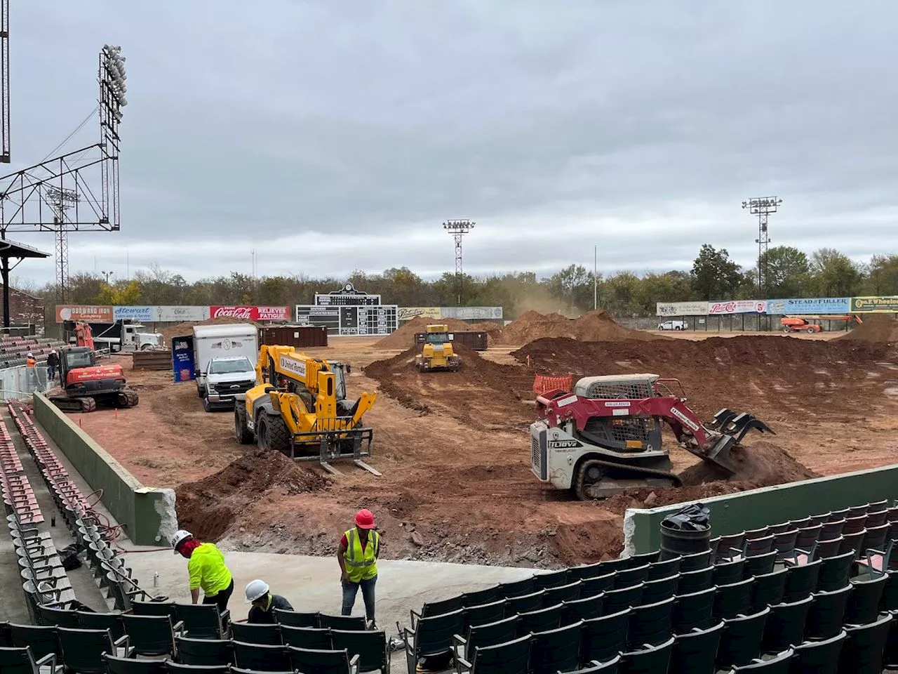 Rickwood Field under construction, historic dirt dug up