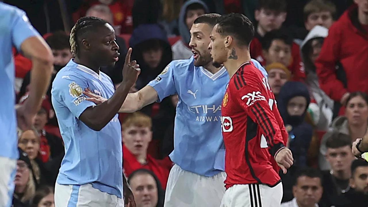 Man Utd's Antony savagely trolled by City's Jeremy Doku after heated Manchester derby clash