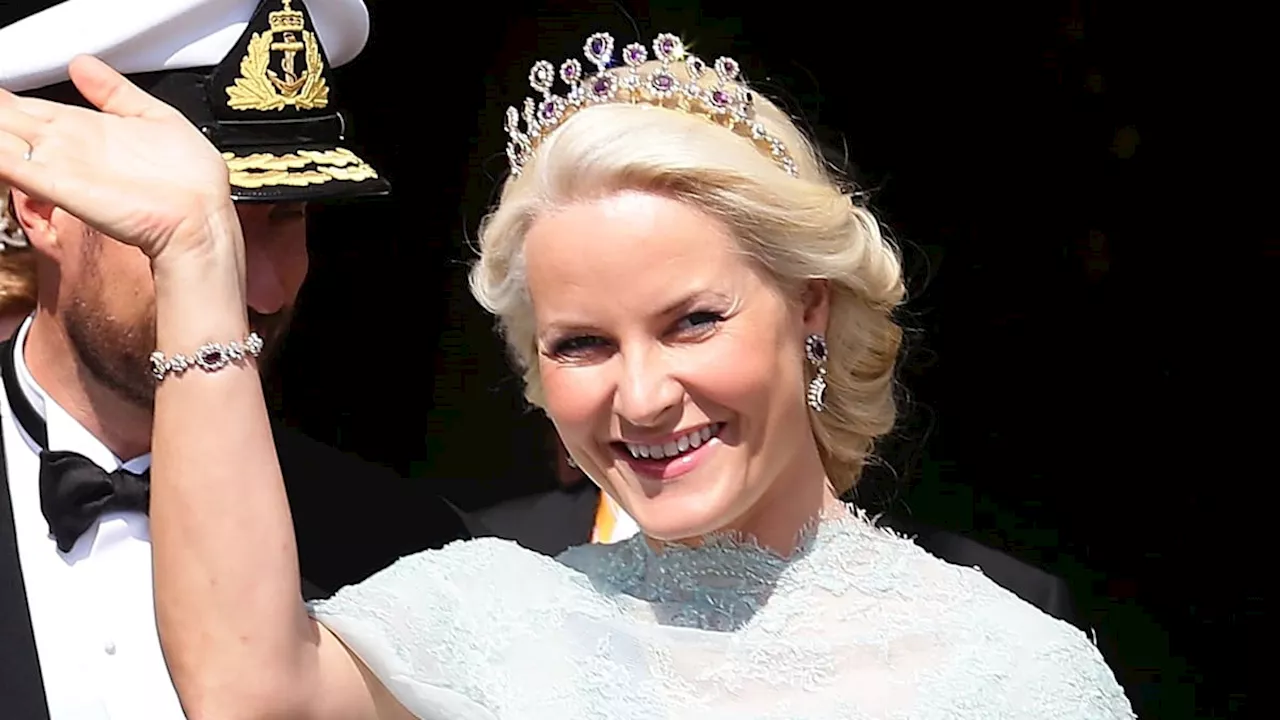 Crown Princess Mette-Marit is a beguiling beauty in glittering gown and rare tiara amid recent sickness