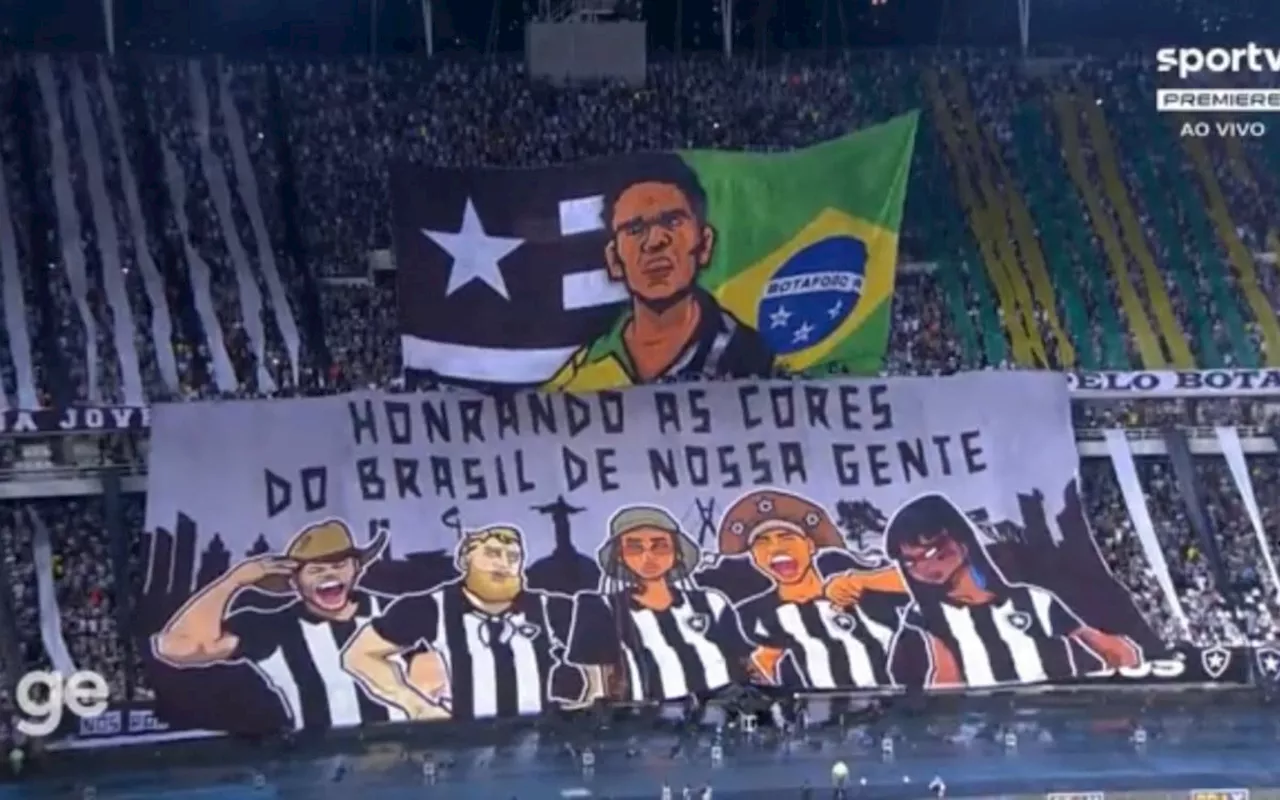 Torcida do Botafogo faz homenagem para Garrincha antes do jogo contra o Cuiabá