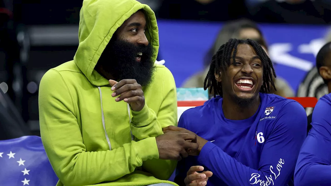 James Harden joins 76ers on the bench for home opener, expected to practice Tuesday