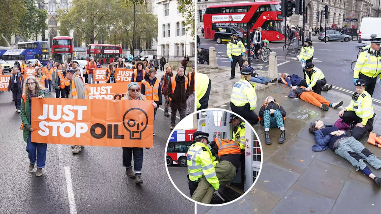 More than 60 arrested after Just Stop Oil protesters bring traffic to standstill in Parliament Square