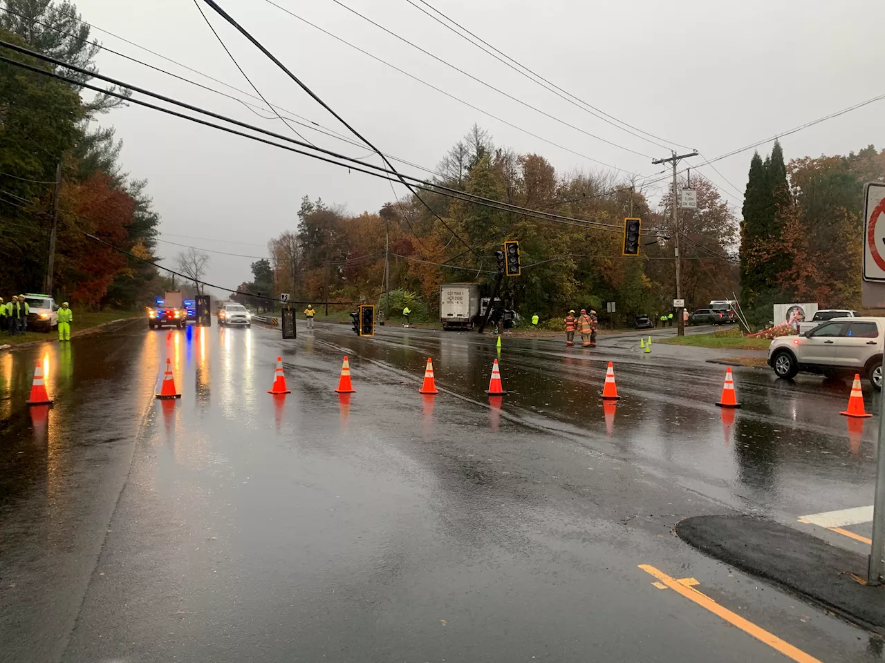 Deadly crash involving a tractor-trailer closes both sides of Route 34 in Orange, Conn.