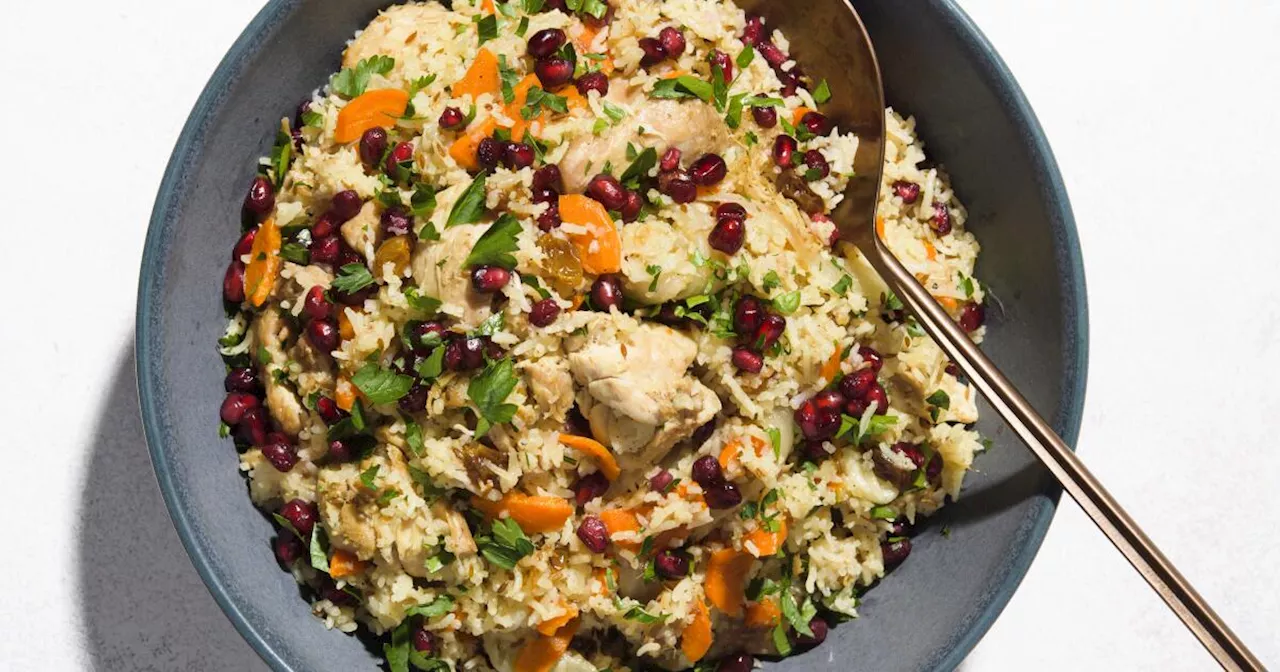 From Uzbekistan, a cuminy rice pilaf comes studded with sweet pops of flavor