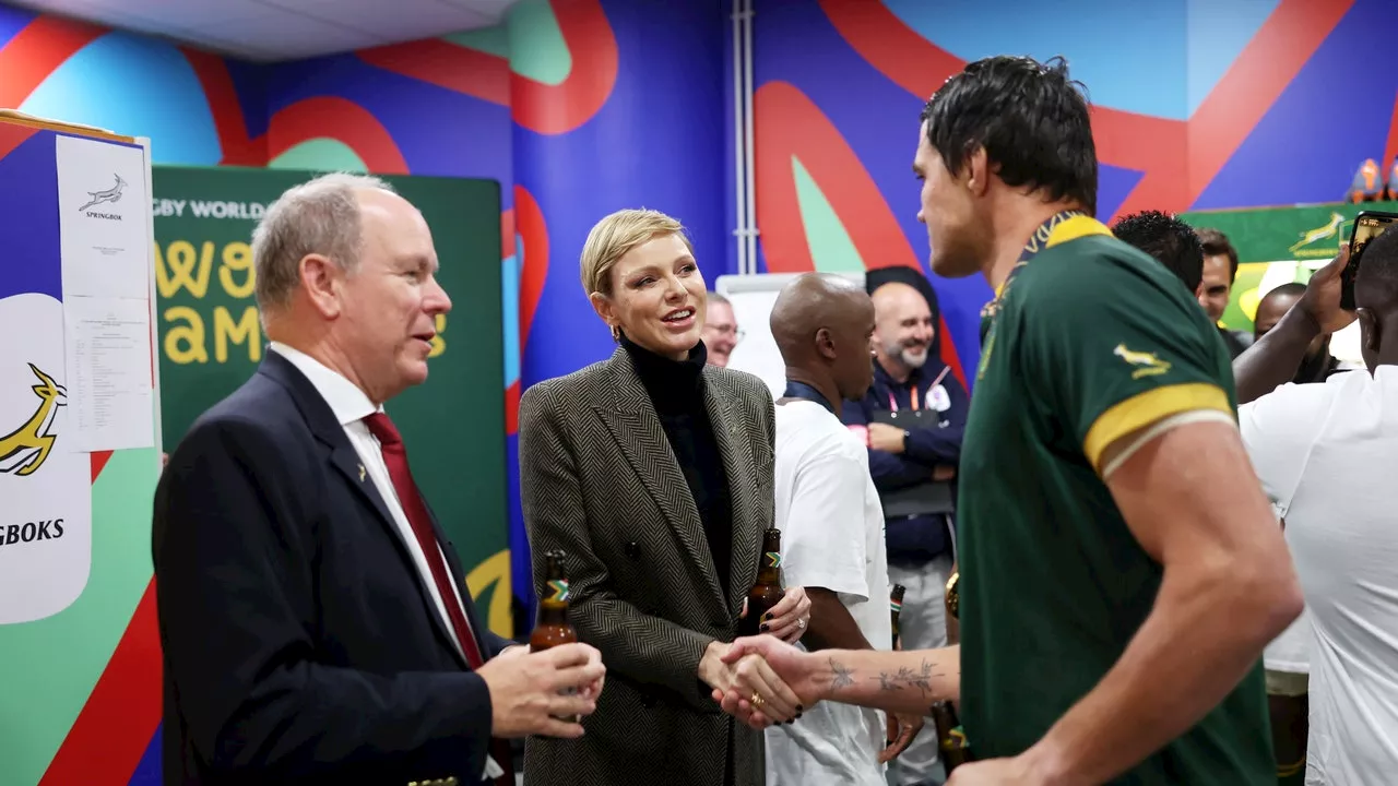 Princess Charlene and Prince Albert of Monaco Kiss to Celebrate The Rugby World Cup Finals