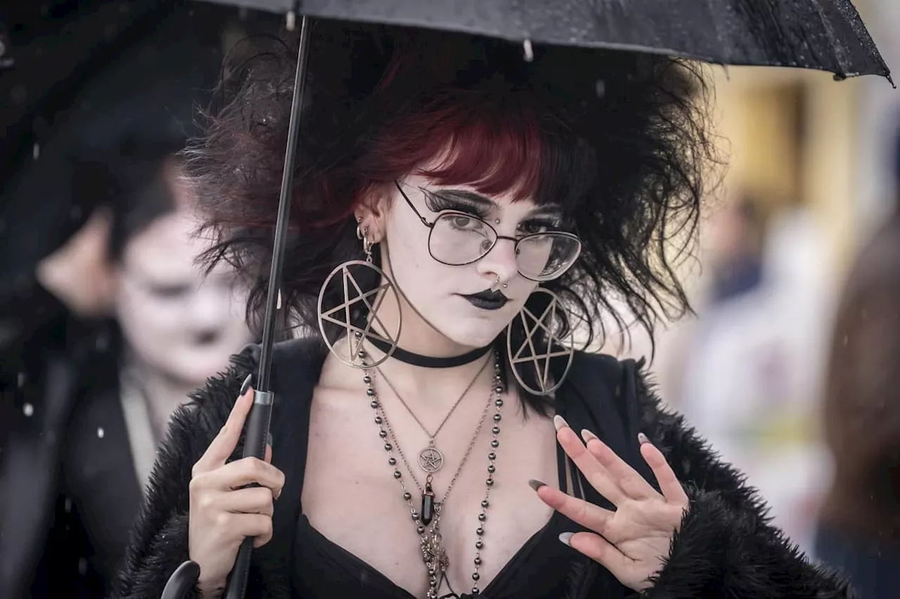 Whitby Goth Weekend 2023: 14 photos show community’s dedication to 29-year-old goth event on Sunday as people in costumes brave rainy weather on streets of Yorkshire Coast town that inspired Bram Stoker’s Dracula