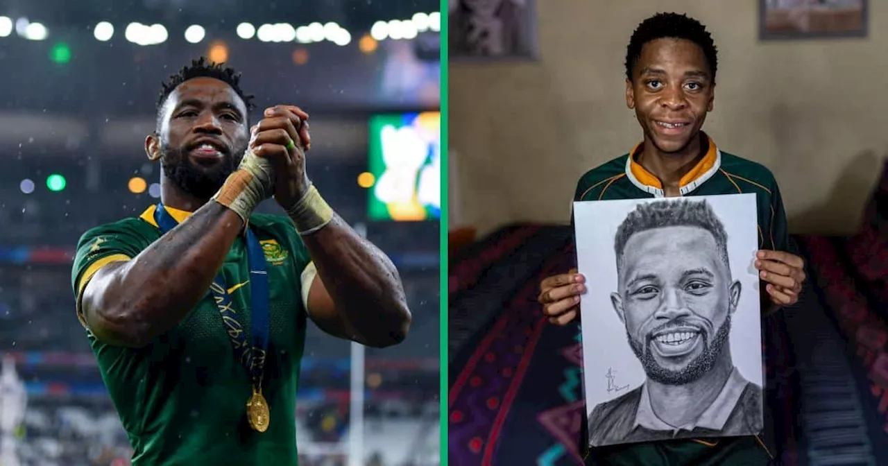 Talented Johannesburg﻿ Artist Goes Viral With Drawing of Siya Kolisi, Mzansi Showers Him With Love