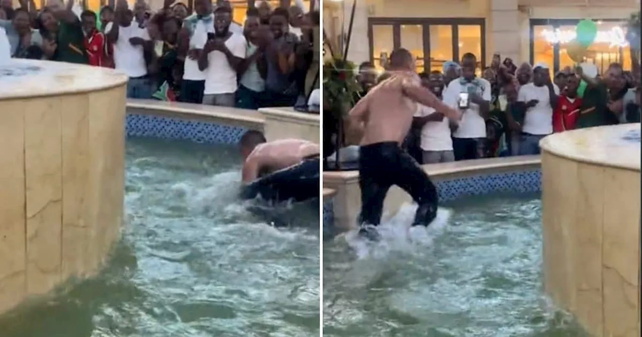 TikTok Video Shows Johannesburg Man Celebrating Springbok Win With Swim in Emperor’s Palace Fountain