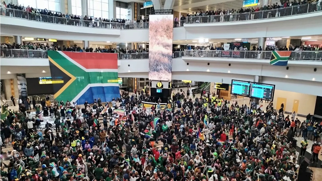 South Africa’s Springboks return with a warm welcome home at OR Tambo